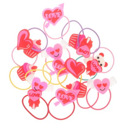 20Pcs Valentine's Day Rubber Band heart hair scrunchie ponytail holders for women hair ties elastic hair rope baby hair bands ponytail wrap girl child pvc elasticity small headband