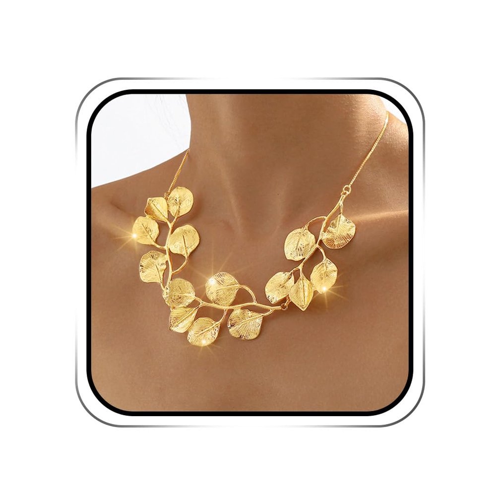 Jovono Boho Necklaces Gold Leaf Pendant Necklace Chain Dainty Leaves Necklace Chain for Women