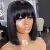 10inch Blunt Cut Human Hair Short Bob Wigs for Black Women 150% Human Hair Wig with Bangs and Scalp None Lace Full Machine Made Wigs with bang Brazilian Glueless view 1