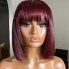 10inch Ombre Short Bob Wigs for Black Women Scalp Top 130% Density 99j Human Hair Wig with Bangs and Scalp None Lace Full Machine Made Wigs with bang Burgundy Brazilian Glueless view 4