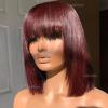 12inch Ombre Short Bob Wigs for Black Women Scalp Top 130% Density 99j Human Hair Wig with Bangs and Scalp None Lace Full Machine Made Wigs with bang Burgundy Brazilian Glueless view 1