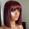 12inch Ombre Short Bob Wigs for Black Women Scalp Top 130% Density 99j Human Hair Wig with Bangs and Scalp None Lace Full Machine Made Wigs with bang Burgundy Brazilian Glueless view 3