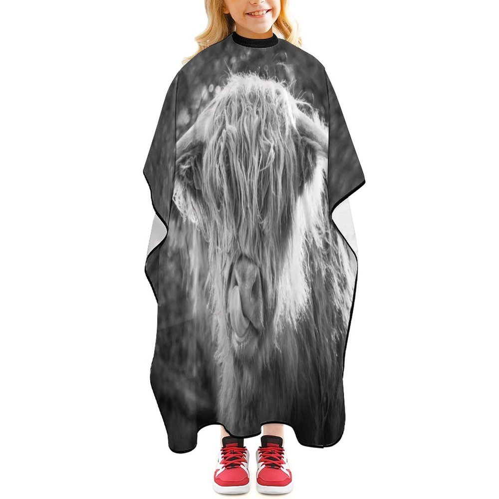 Black White Highland Cow Barber Cape Professional Hair Cutting Cape Cute Haircut Apron for Boys Girls