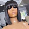 12inch Blunt Cut Human Hair Short Bob Wigs for Black Women 180% Human Hair Wig with Bangs and Scalp None Lace Full Machine Made Wigs with bang Brazilian Glueless view 4