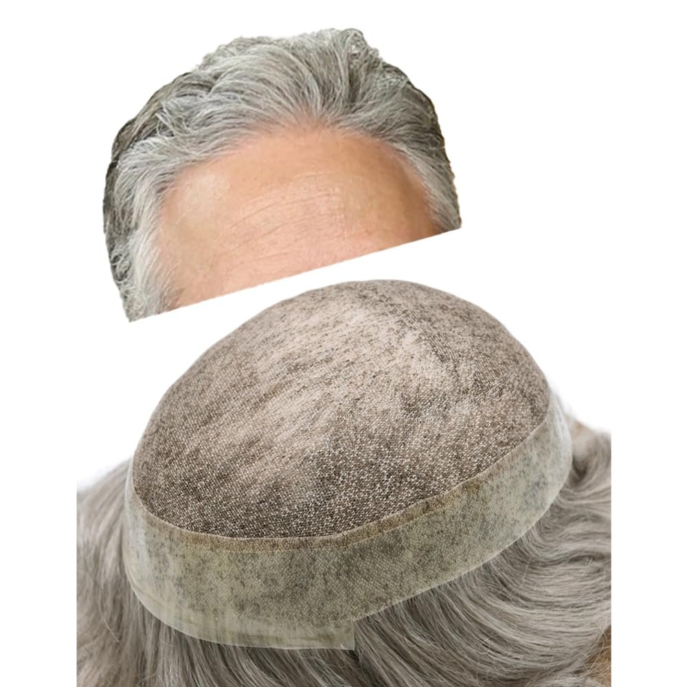 Hair Wonders Toupee For Men Hair Piece Replacement System For Men Real Human Hair Swiss Lace Mens Toupee Hairpieces For Men Hair Prosthesis 7x9 Medium light density #380 3# DARK BROWN+80% GREY
