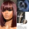 12inch Ombre Short Bob Wigs for Black Women Scalp Top 150% Density 99j Human Hair Wig with Bangs and Scalp None Lace Full Machine Made Wigs with bang Burgundy Brazilian Glueless view 2