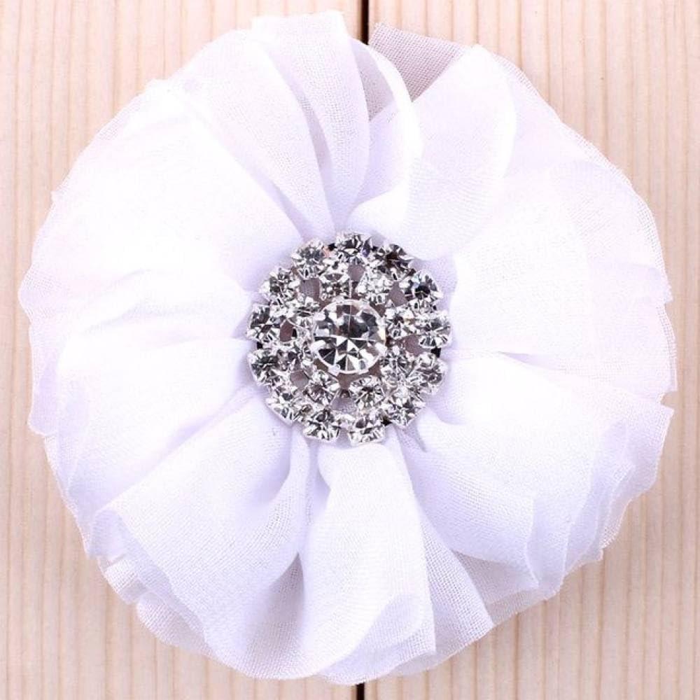 5pcs/lot 6.5CM 15 Colors Flowers for Accessories Artificial Chiffon Flower with Bling Rhinestone,White