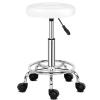 9zH&K PU Leather Round Rolling Stool with Foot Rest, 360 Rotation Swivel Spa Drafting Salon Tattoo Work Office Massage Stools Task Chair Pedicure Stool with 5 Wheels, 13"x13"x24"(LxWxH) (White2) view 1