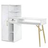 BarberPub Manicure Table with Marble Texture, Nail Desk with 1 Lockable Drawer, 4-Tier Cabinet, for Nail Tech & Beauty Salon (White) view 1