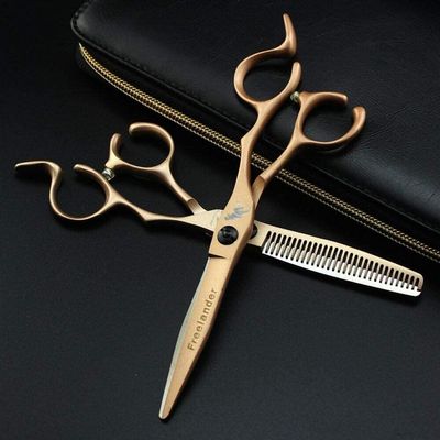 2pcs Hairdressing Scissors Set,6 Inch Hair Scissors Set Professional Barber Scissors Set Hair Thinning Scissors Kit,Metallic,Flat Cut 6 Inch