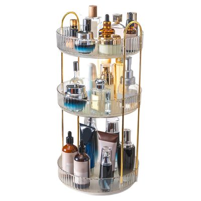 360 Rotating Makeup Organizer, Makeup Storage Shelf, Bathroom Makeup Carousel Spinning Holder Rack, High-Capacity Multi-layered Stable Base Good Load-bearing Raised Desktop Makeup Storage Holder Cl