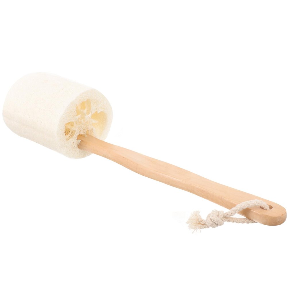 LALAFINA Home Use Handheld Bath Brush Natural Loofah Exfoliating Scrubber for Skin Cleaning Comfortable Handle Bath Tool for Back Arm and Leg Care