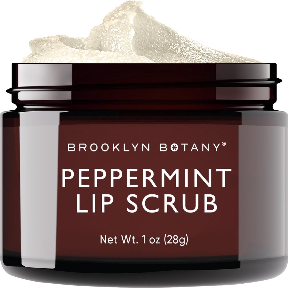 Brooklyn Botany Lip Scrub Exfoliator 1 oz Lip Moisturizer for Dry Lips and Chapped Lips Gentle Lip Exfoliator for Smooth and Brighter Lips Peppermint Flavor