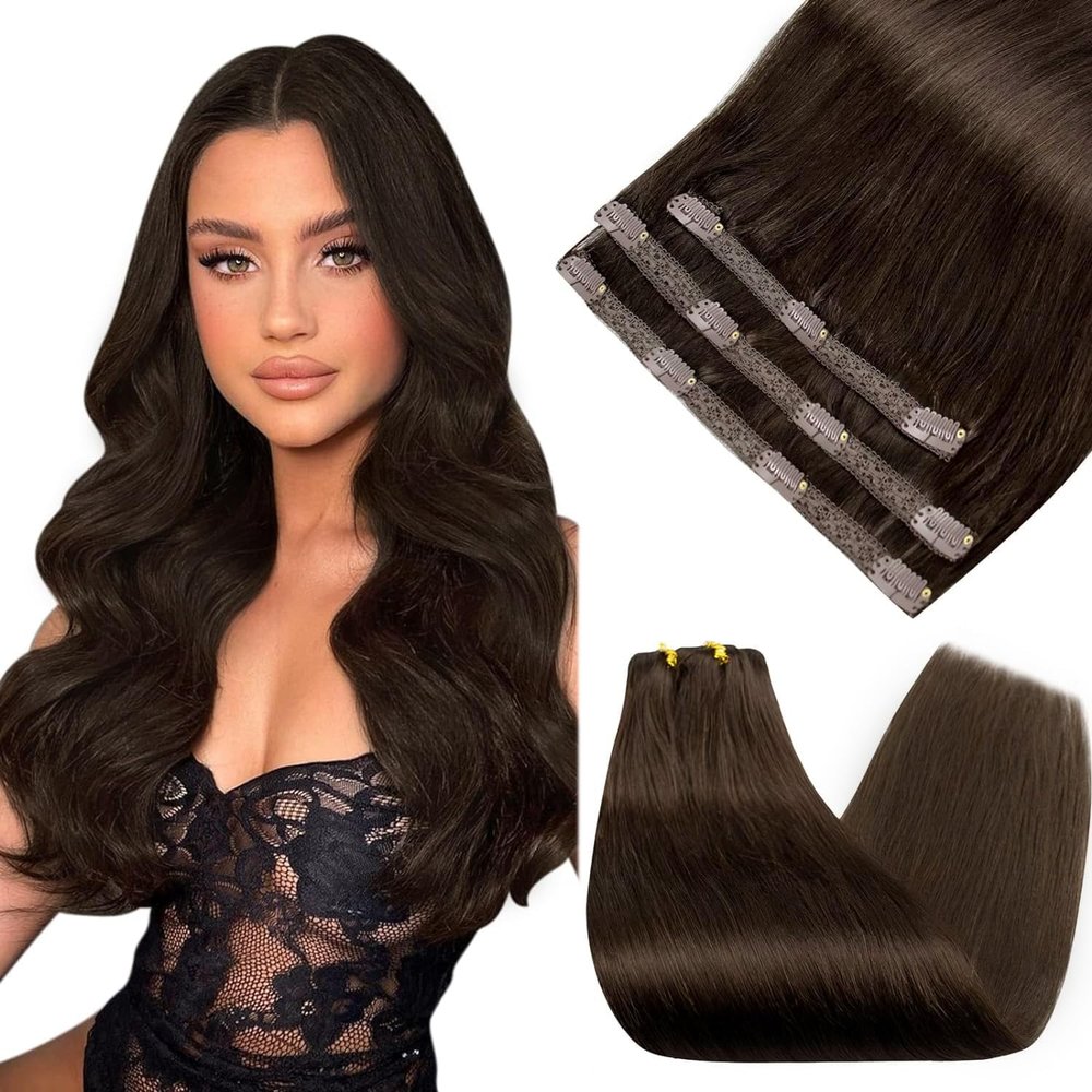 [2 Packs Bundle] Sunny Hair Clip in Hair Extensions Dark Brown 12inch 5pcs 80g + Clip in Hair Extensions Brown 3pcs 12inch 80g #2