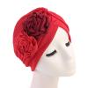 Flower Twisted Turbans for Women Pre Tied Turban Headband Cap Stretchy African Head Wraps for Black Women (Red, One Size) view 2
