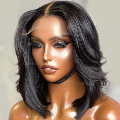 10inch Layered Lace Front Wigs Brazilian Glueless 180% Short Bob Human Hair Wig for Black Women 13X4 Middle Part Short Cut Layered Bob Wig PrePlucked BabyHair