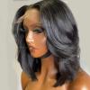 10inch Layered Lace Front Wigs Brazilian Glueless 180% Short Bob Human Hair Wig for Black Women 13X4 Middle Part Short Cut Layered Bob Wig PrePlucked BabyHair view 3