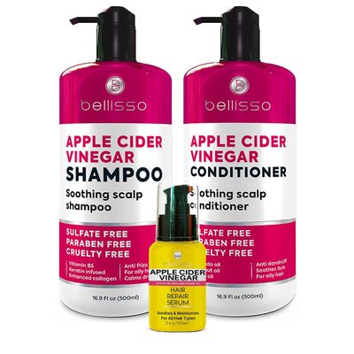 BELLISSO Apple Cider Vinegar Shampoo and Conditioner Set and Apple Cider Vinegar Hair Serum Oil