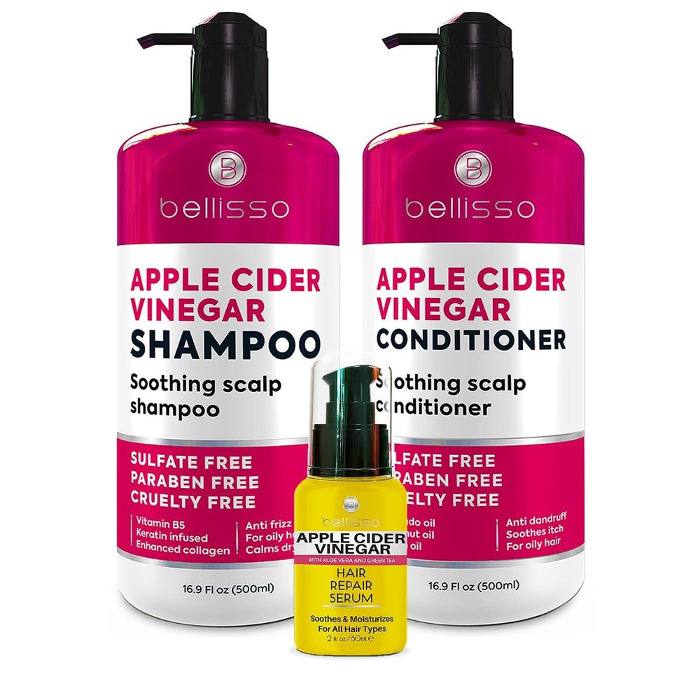 BELLISSO Apple Cider Vinegar Shampoo and Conditioner Set and Apple Cider Vinegar Hair Serum Oil