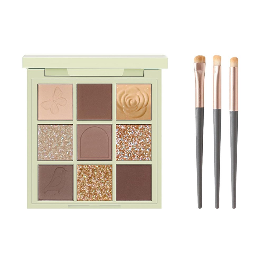 9 Colors Eyeshadow Palette - Matte & Shimmer Nude Earthy Tone Glitter Long-Lasting British Tea Style With 3 Brushes, Earl Gray
