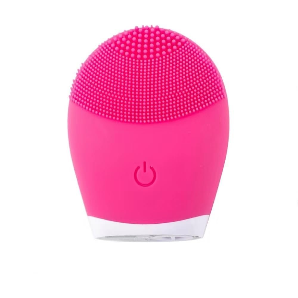 Electric Facial Cleansing Brush Silicone Ultrasonic Vibration Face Cleanser Deep Pores Blackhead Cleaning Washing Skin Massager (Color : Rose Red)