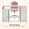 BarberPub Nail Desk with Storage Cabinet Manicure Table with 5 Drawers Makeup Storage Home Beauty Salon Spa Workstation with Metal Frame 2414 (White) view 3
