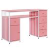 BarberPub Nail Desk with Storage Cabinet Manicure Table with 5 Drawers Makeup Storage Home Beauty Salon Spa Workstation with Metal Frame 2414 (Pink) view 1