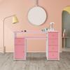 BarberPub Nail Desk with Storage Cabinet Manicure Table with 5 Drawers Makeup Storage Home Beauty Salon Spa Workstation with Metal Frame 2414 (Pink) view 2
