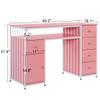 BarberPub Nail Desk with Storage Cabinet Manicure Table with 5 Drawers Makeup Storage Home Beauty Salon Spa Workstation with Metal Frame 2414 (Pink) view 3