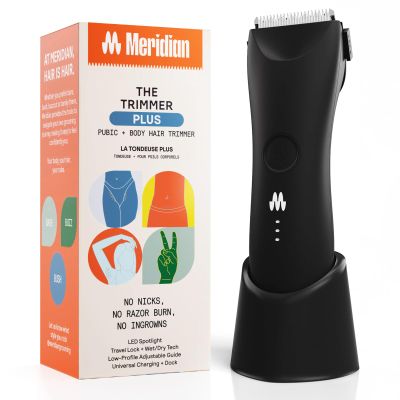 MERIDIAN The Trimmer Plus - Body Hair Trimmer & Waterproof Electric Shaver for Men and Women for Pubic Hair, Chest, Legs & Bikini Line, UBS-C Cable & Charging Dock Included, Onyx