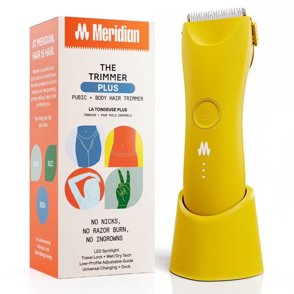 MERIDIAN The Trimmer Plus - Body Hair Trimmer & Waterproof Electric Shaver for Men and Women for Pubic Hair, Chest, Legs & Bikini Line, UBS-C Cable & Charging Dock Included, Solar
