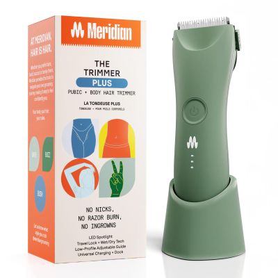 MERIDIAN The Trimmer Plus - Body Hair Trimmer & Waterproof Electric Shaver for Men and Women for Pubic Hair, Chest, Legs & Bikini Line, UBS-C Cable & Charging Dock Included, Sage
