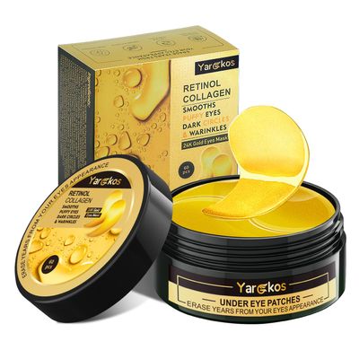 60 Pcs 24K Gold Under Eye Patches, 30 Pairs Undereye Mask for Dark Circles Puffy Eyes Treatment, Collagen Gel Pads Hydrating for Eye Bags Puffiness Wrinkle, Women Men Beauty Skin Care Products