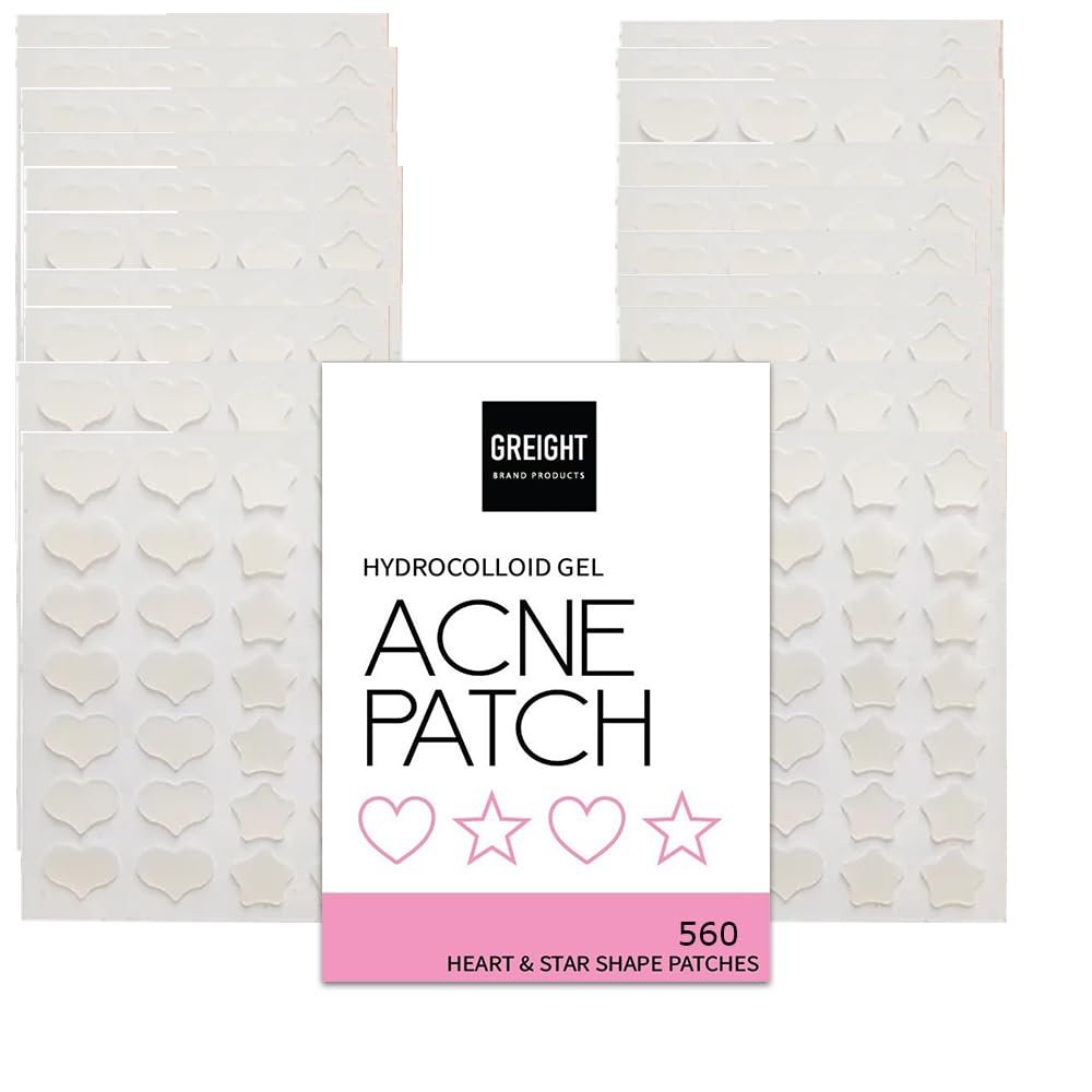 GREIGHT BRAND PRODUCTS Hydrocolloid Acne Pimple Patch Heart and Star Shape 560 Patches - Acne Treatment For Breakout, Conceals Acne, Reduces Pimples and Blackheads