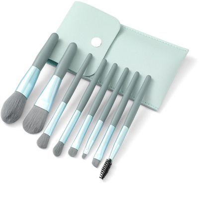 URBANMAC Makeup Brush Set 8PCS Mini With Storage (Blue Gray)