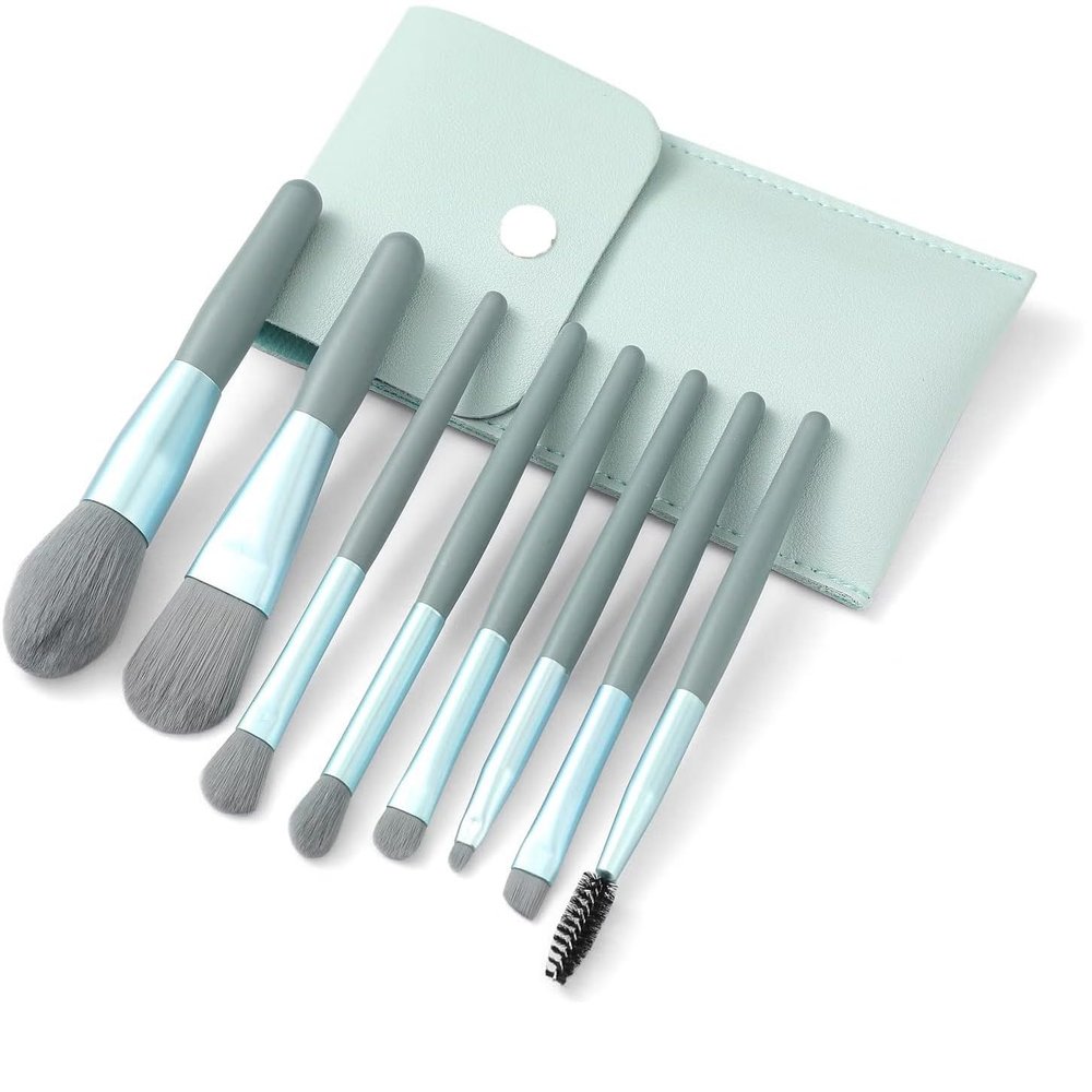 URBANMAC Makeup Brush Set 8PCS Mini With Storage (Blue Gray)