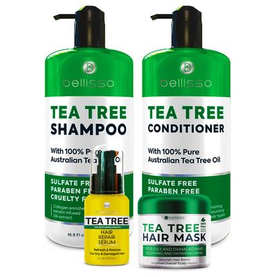 BELLISSO Tea Tree Oil Shampoo and Conditioner Set and Tea Tree Oil Hair Mask and Tea Tree Oil Hair Serum