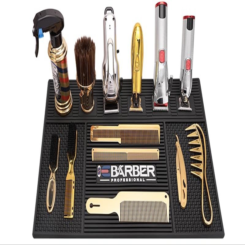IEBARBER Magnetic Barber Mat for Station Barber Organizer Mat for Clipper Salon Station Tools with 6 Slots for Clippers Salon Barbershop Work Station Pads anti slip 19" X 12.5-Black