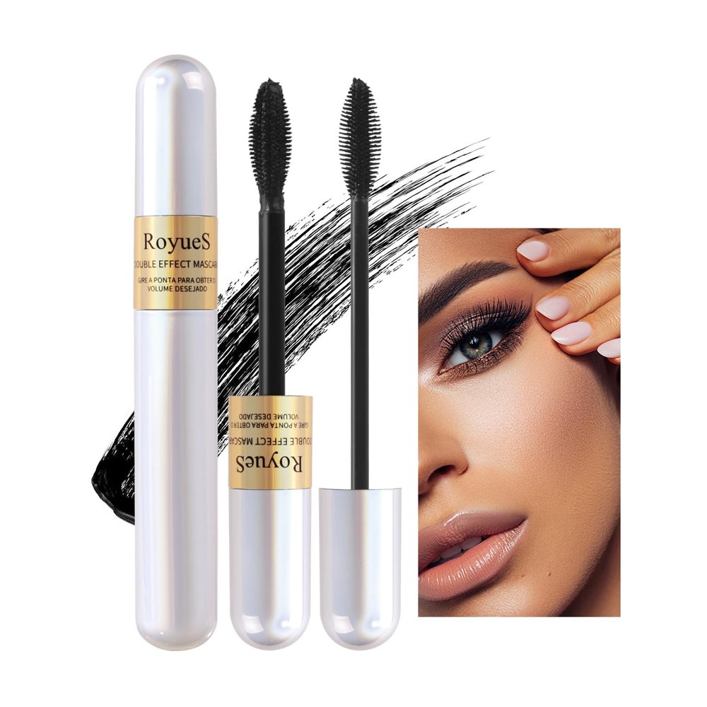AKARY Mascara Waterproof & Smudge-Proof - 2-1 Long-Lasting Mascara Black Volumizing and Lengthening for Eye Makeup, Liquid Lash Extensions Mascara for a Full Fan Effect, No Clumping, Curling Eyelashes, Vegan & Cruelty-Free, 01 Black