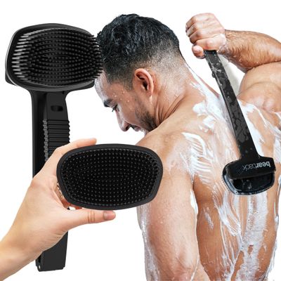 Bearback Silicone Body Scrubber with Extendable Handle  Back Scrubber for Shower, Men & Women  Removable Soft Brush, Gentle, Hygienic & Easy to Use