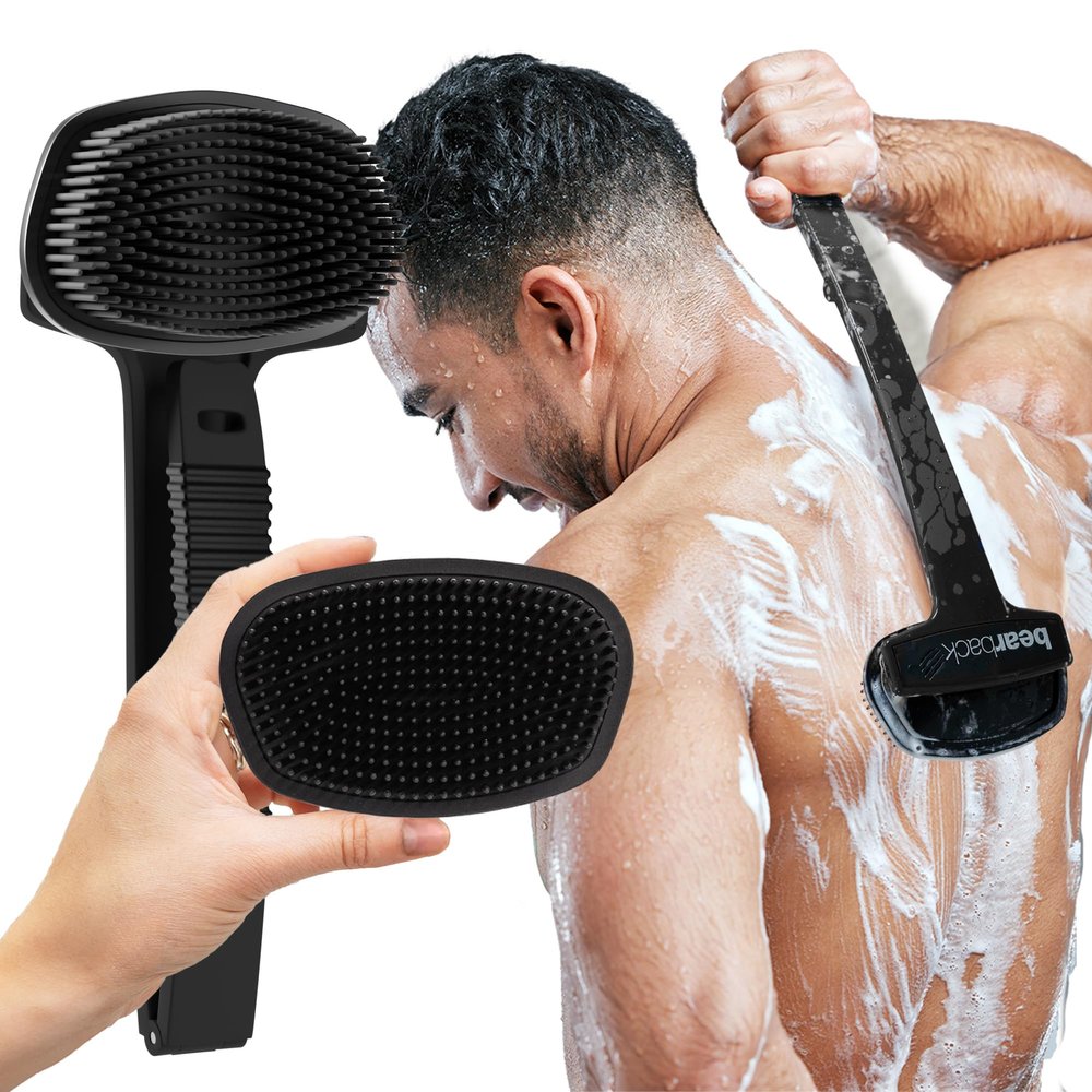 Bearback Silicone Body Scrubber with Extendable Handle  Back Scrubber for Shower, Men & Women  Removable Soft Brush, Gentle, Hygienic & Easy to Use