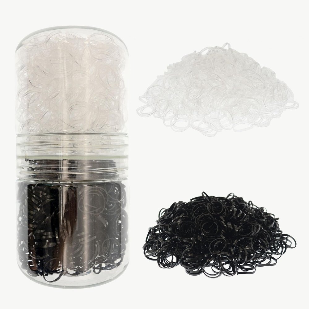 1500 Pcs Mini Hair Rubber Bands, Non-slip Rubber Hair Bands for Girls Hair Braids, Hair Elastic Hair Ties (Black and Clear)
