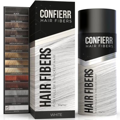 CONFIERR Hair Fibers for Men & Women (30 Grams, White), Fill In Fine or Thinning Hair, Instantly Thicker, Fuller Looking Hair
