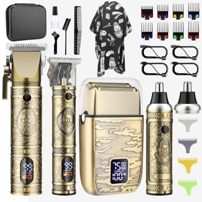 Bomxin Professional Hair Clippers for Men,Cordless Barber Clippers and Trimmers Set,Beard Trimmer for MenElectric Razor Foil Shavers for Ear, Face, Nose, Barber Kit with LCD Display (Bronze)