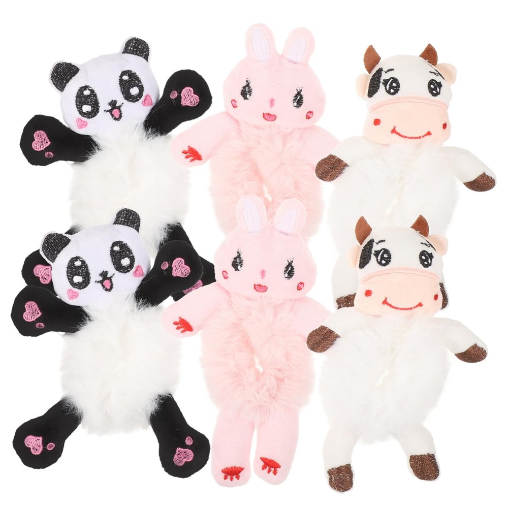 CAXUSD 6 Pcs Cartoon Plush Ponytail Holders - Cow Kawaii Furry Fluff Creative Hair Scrunchies for Girls and Women