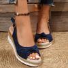 Espadrille Wedge Sandal Women Dressy Platform Sandals Cute Comfortable Walking Beach Sandals for Women Summer Open Toe Low Wedge Heel Ankle Buckle Shoes Orthotic Sandals for Women (08-Blue, 9) view 2