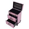 TFCFL Rolling Makeup Train Case Makeup Trolley Case with Wheels Cosmetics Rolling Organizer Jewelry Travel Cosmetic Train Case for Barber Stores, Nail Salons, Beauty Centers(Pink) view 2