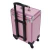 TFCFL Rolling Makeup Train Case Makeup Trolley Case with Wheels Cosmetics Rolling Organizer Jewelry Travel Cosmetic Train Case for Barber Stores, Nail Salons, Beauty Centers(Pink) view 4