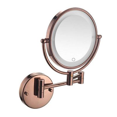 8in LED Double-Sided Beauty Mirror,Wall Mounted Bathroom Mirrors 360Swivel Round Shape Folding Makeup Mirror Extendable,Rose Gold (Color : Rose Gold, Size : 3X)