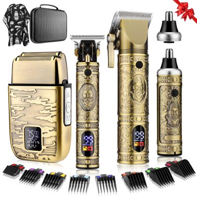 QREEYX Hair Clippers for Man T-Blade Trimmer Nose Hair Trimmer Electric Shaver Set, Professional Metal Body Barber Clippers Set for Haircut, Mens Grooming Kit with LCD Display, Ideal Gift for Him